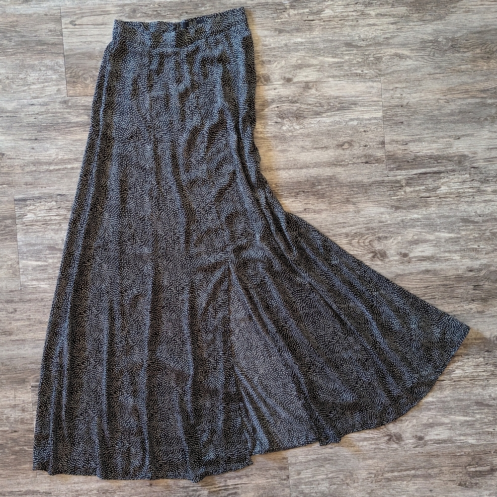 Goldie - Long Black Maxi Skirt With Tiny Scattered White Polka Dots Sz S